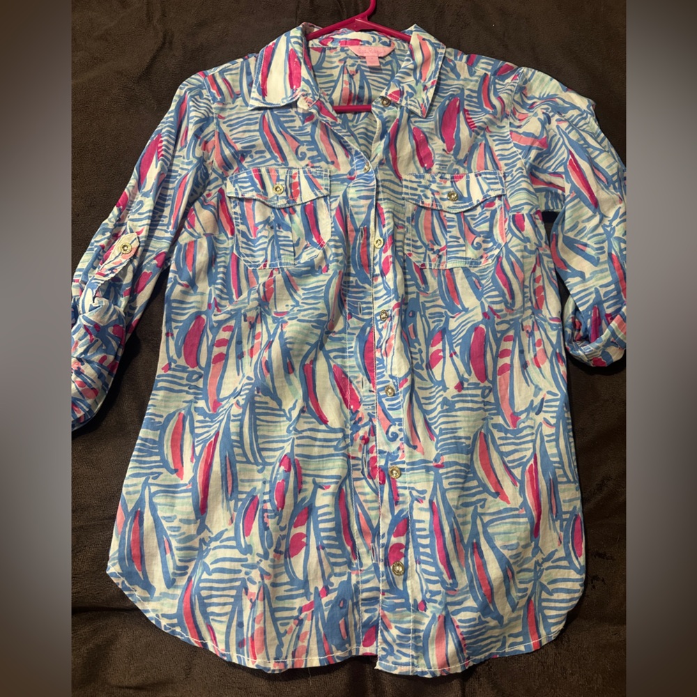 Lilly Pulitzer Blue and Pink Button Down Shirt